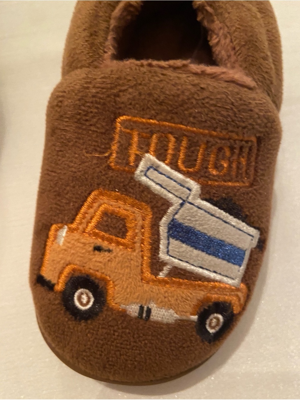 Kids Brown Construction Truck Slippers - Cozy Indoor Slip-Ons